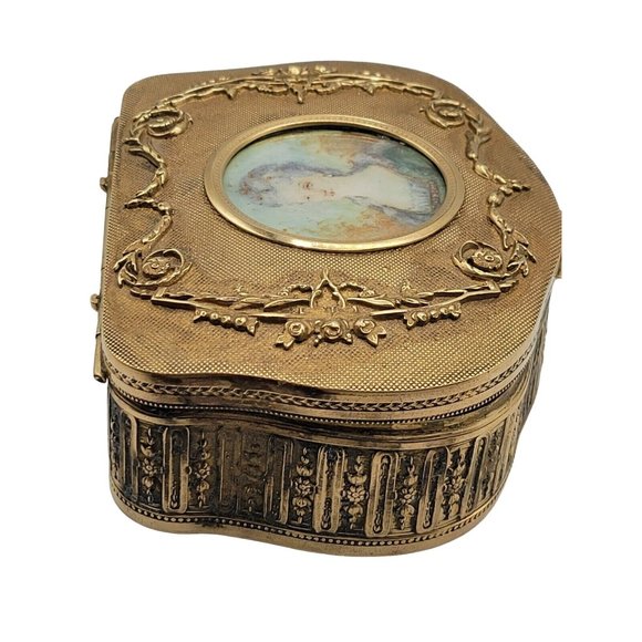 Antique French Gilded Brass Portrait Trinket Box w/ Hand Written Signature A2672 - Picture 7 of 10